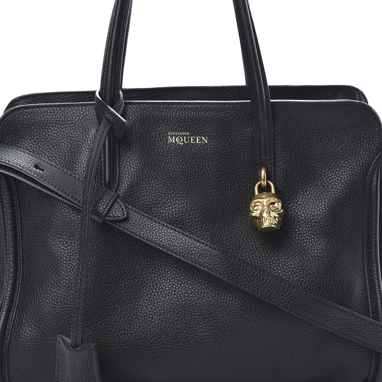Alexander McQueen Pebbled Calfskin Small Skull Padlock Zip Around Tote Black 8 of 12