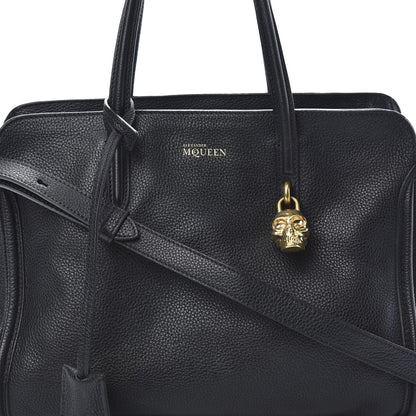 Alexander McQueen Pebbled Calfskin Small Skull Padlock Zip Around Tote Black 8 of 12