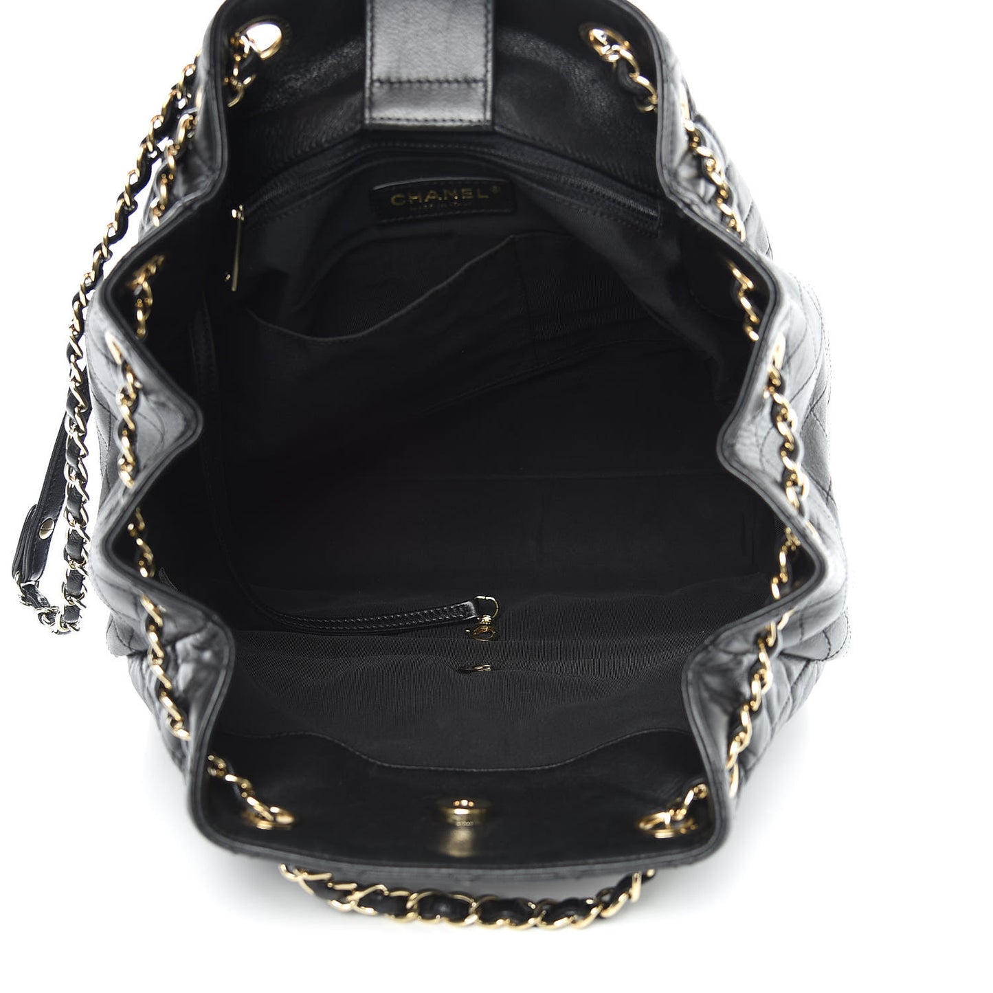 Lambskin Quilted Large Drawstring Bag Black