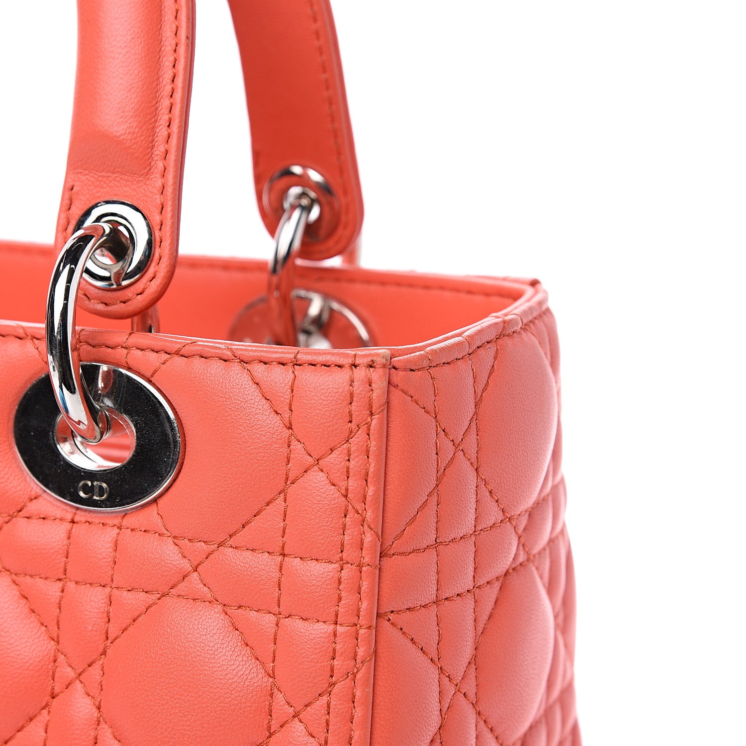 Christian Dior Lambskin Cannage Medium Lady Dior Orange 9 of 13
