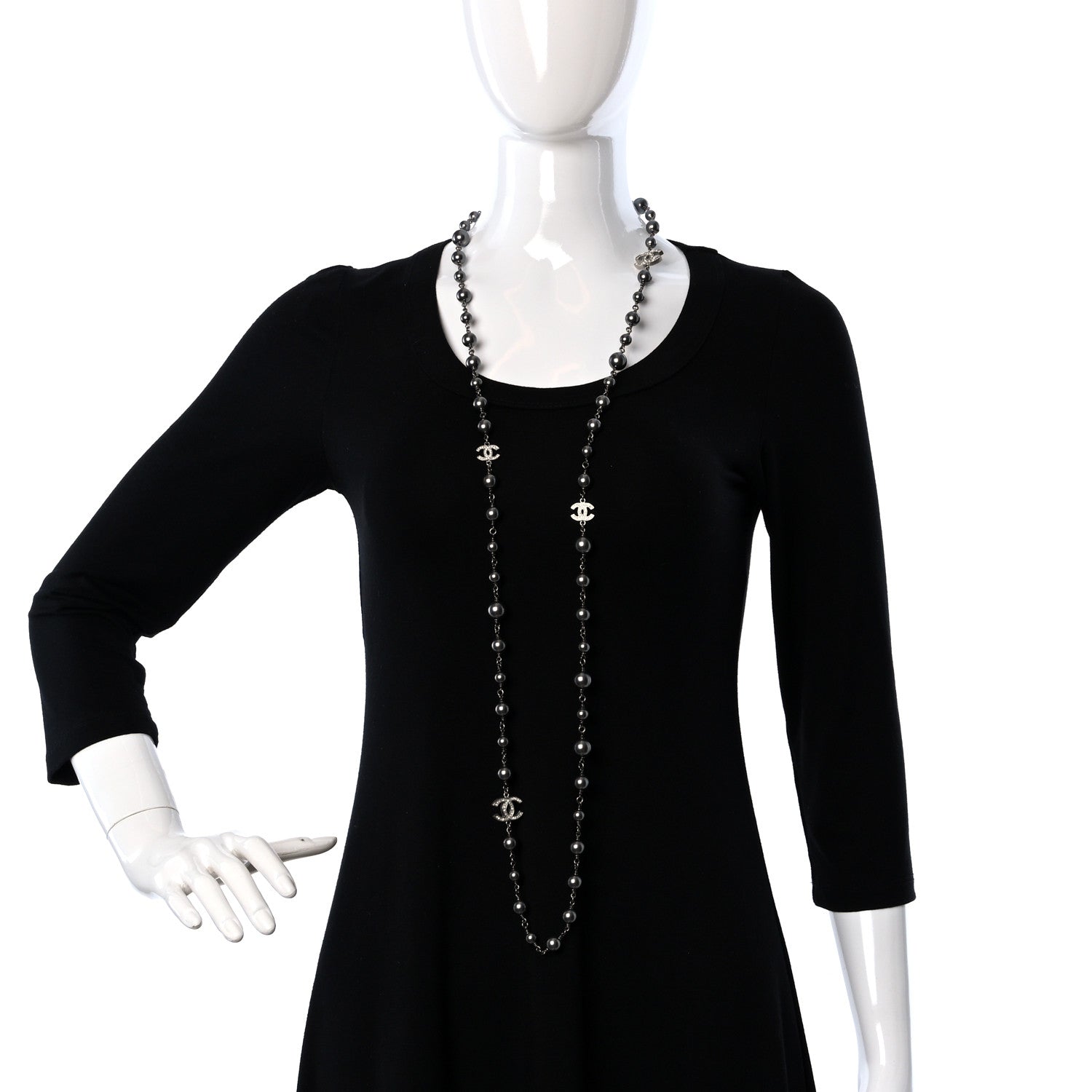 Chanel Crystal Pearl Beaded CC Long Necklace Ruthenium 2 of 4