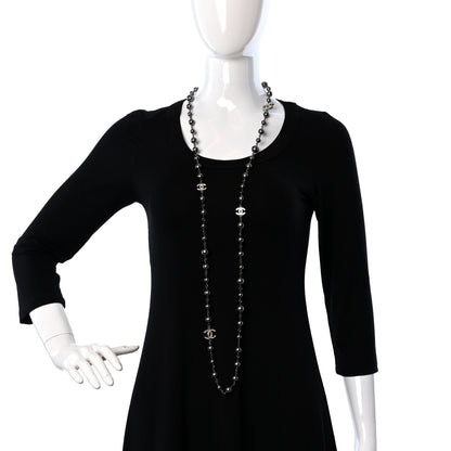 Chanel Crystal Pearl Beaded CC Long Necklace Ruthenium 2 of 4
