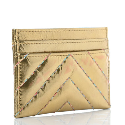 Chanel Metallic Calfskin Chevron Quilted Card Holder Gold 3 of 9