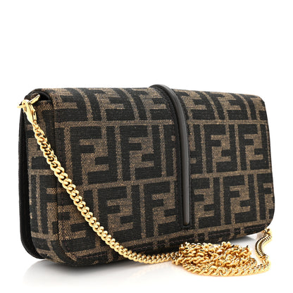 Fendi Fabric Jacquard Vitello Grace FF 1974 Fendigraphy Wallet On Chain Tobacco Moro Ebano 4 of 14