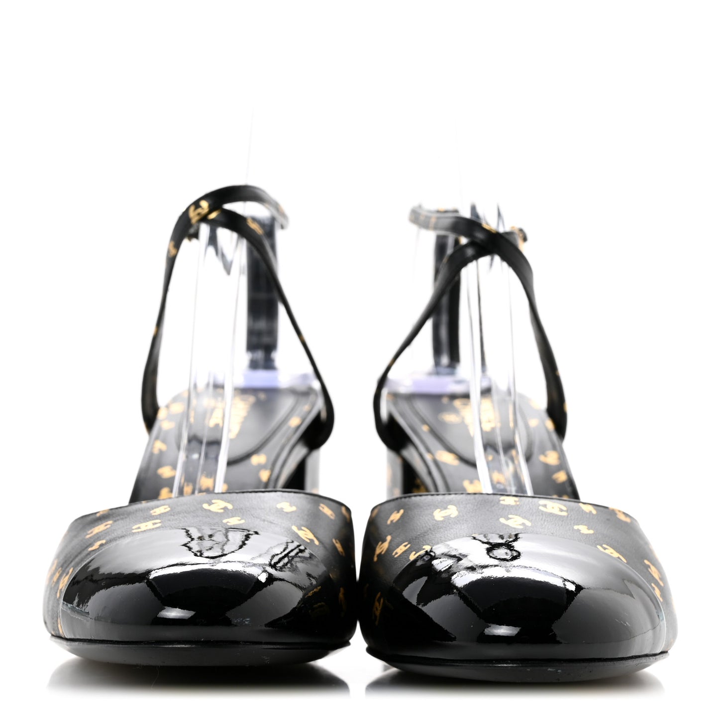 Printed Lambskin Patent Calfskin CC Slingbacks 39 Black Gold