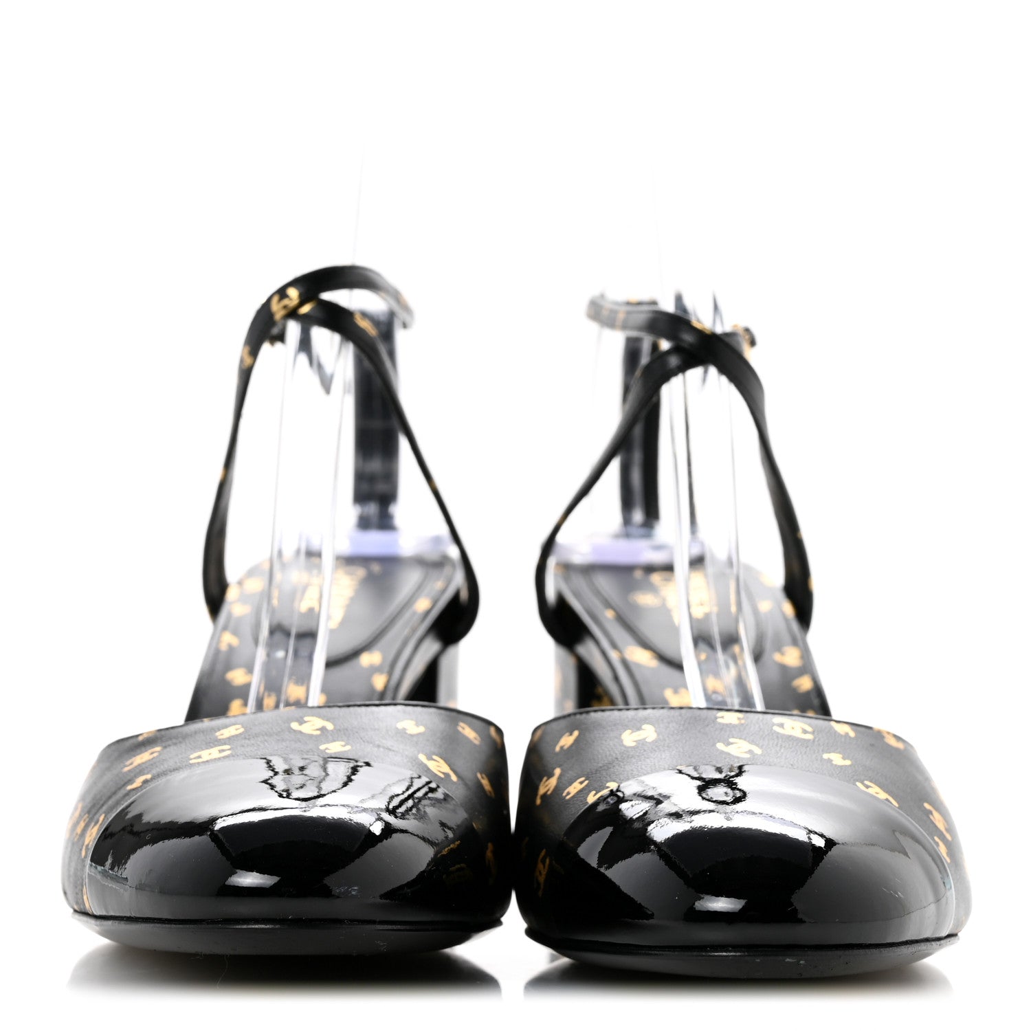 Chanel Printed Lambskin Patent Calfskin CC Slingbacks 39 Black Gold 3 of 11