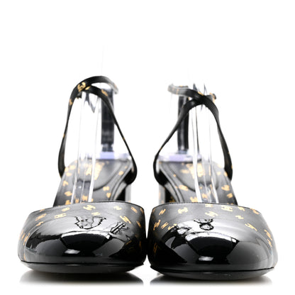 Chanel Printed Lambskin Patent Calfskin CC Slingbacks 39 Black Gold 3 of 11