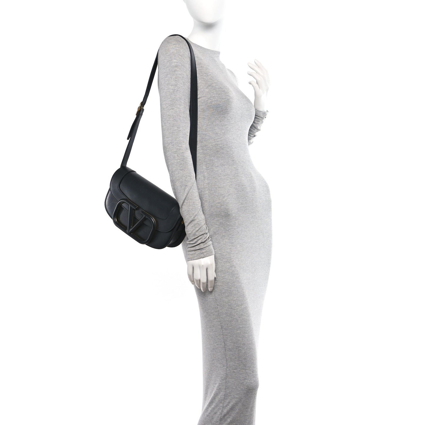 Calfskin Monochrome Medium Supervee Crossbody Bag Black