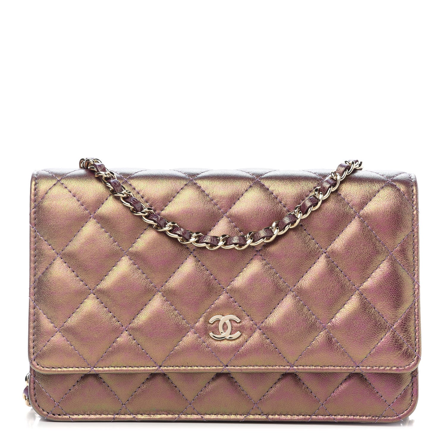 Chanel Iridescent Lambskin Quilted Wallet On Chain WOC Dark Purple 1 of 11