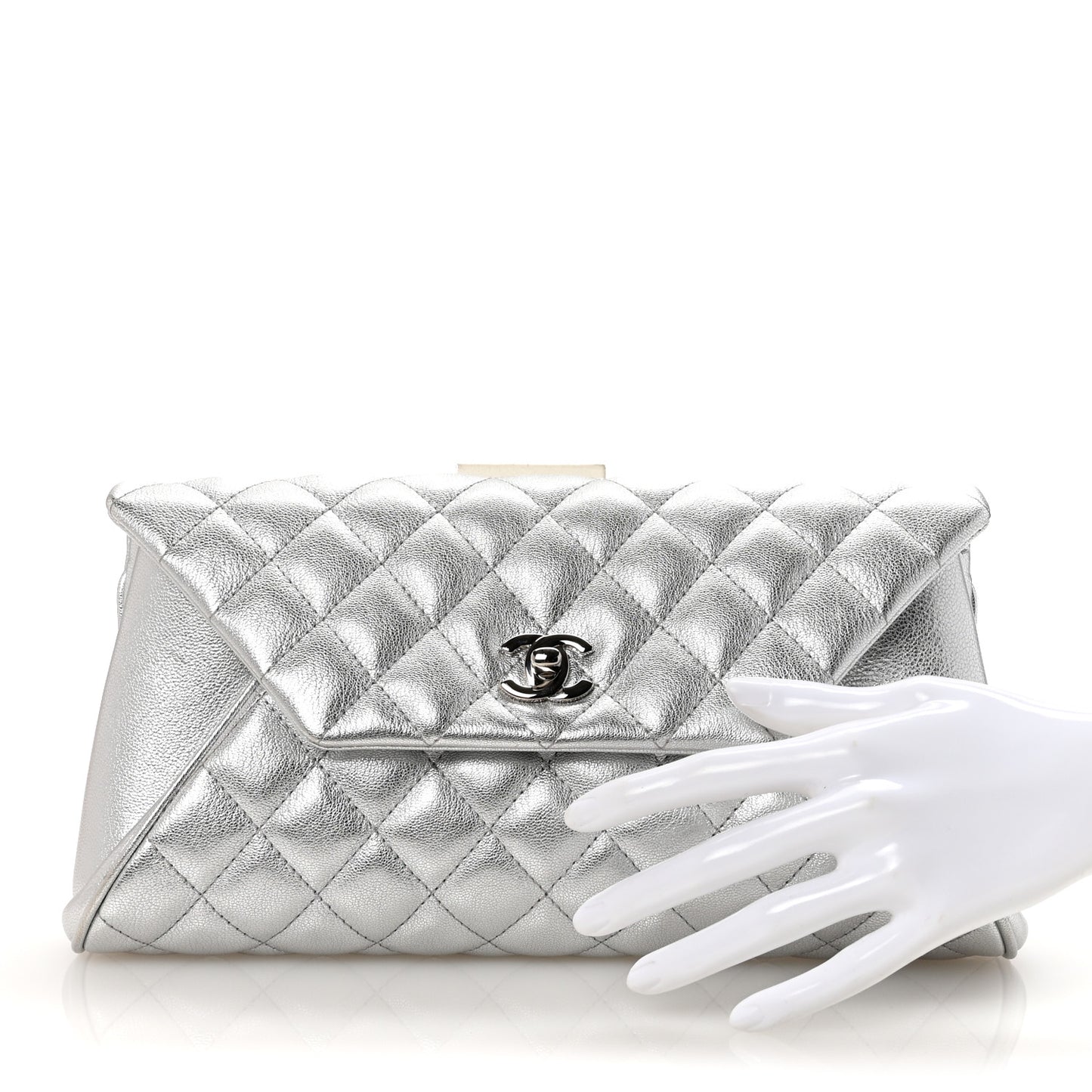Metallic Calfskin Quilted Fold Up Again Clutch Silver