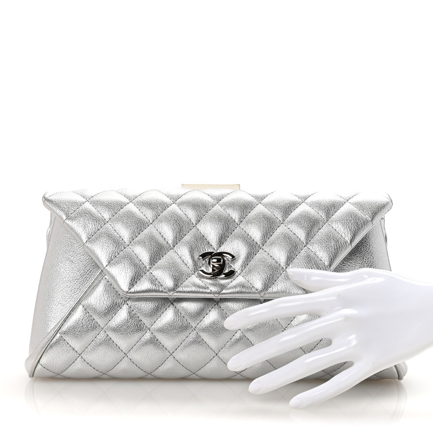 Chanel Metallic Calfskin Quilted Fold Up Again Clutch Silver 2 of 8