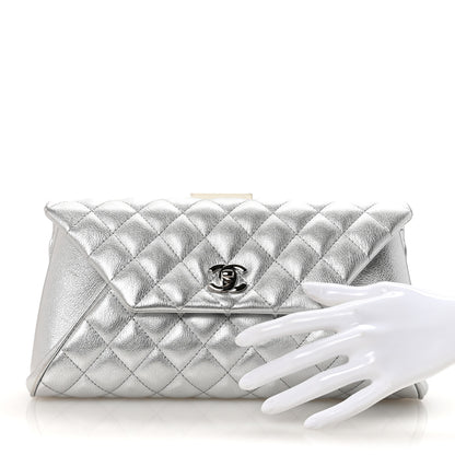 Chanel Metallic Calfskin Quilted Fold Up Again Clutch Silver 2 of 8