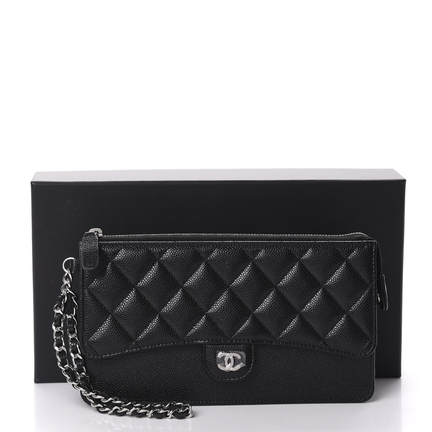 Caviar Quilted Classic Pouch With Handle Black