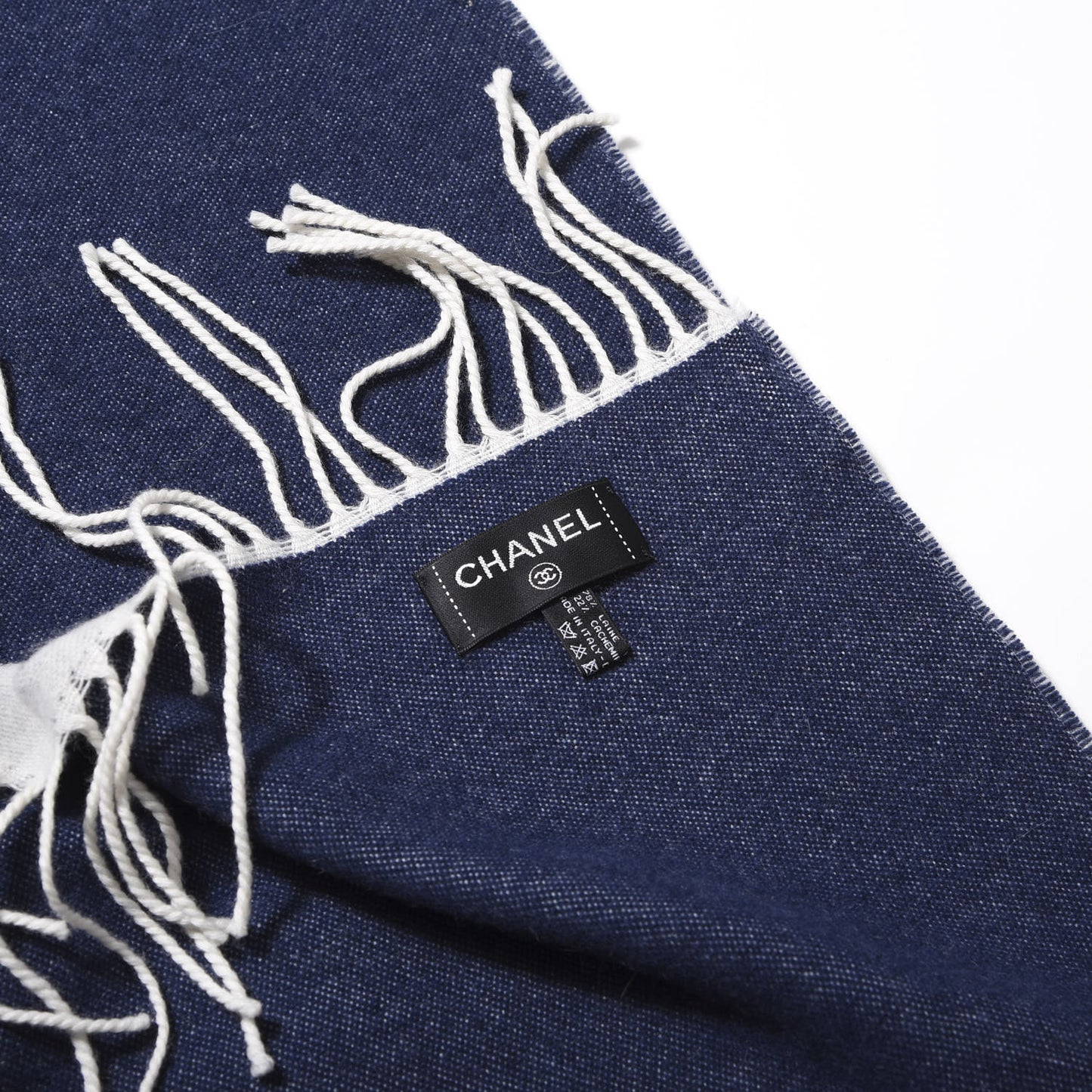 Merino Wool Cashmere CC Throw Blanket Navy White