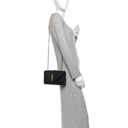 Saint Laurent Grain De Poudre Textured Mixed Matelasse Triquilt Small Monogram Satchel Black 2 of 9