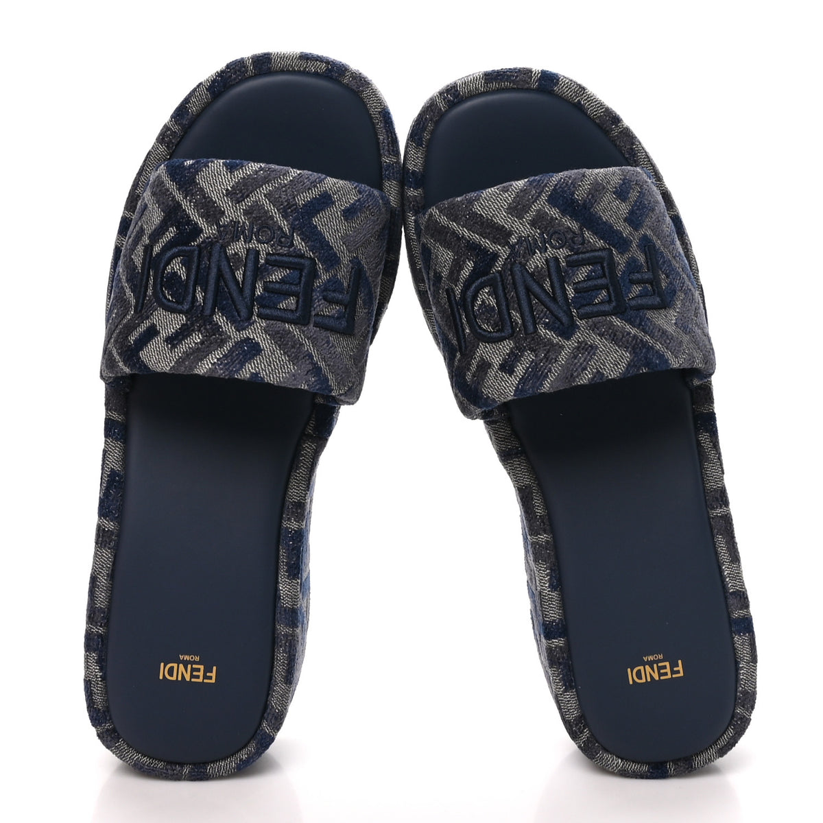 Chenille Womens FF Sunshine Flatform Slide Sandals 41 Grigio Blue
