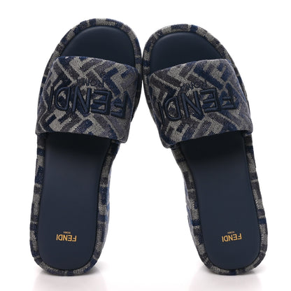 Fendi Chenille Womens FF Sunshine Flatform Slide Sandals 41 Grigio Blue 2 of 9