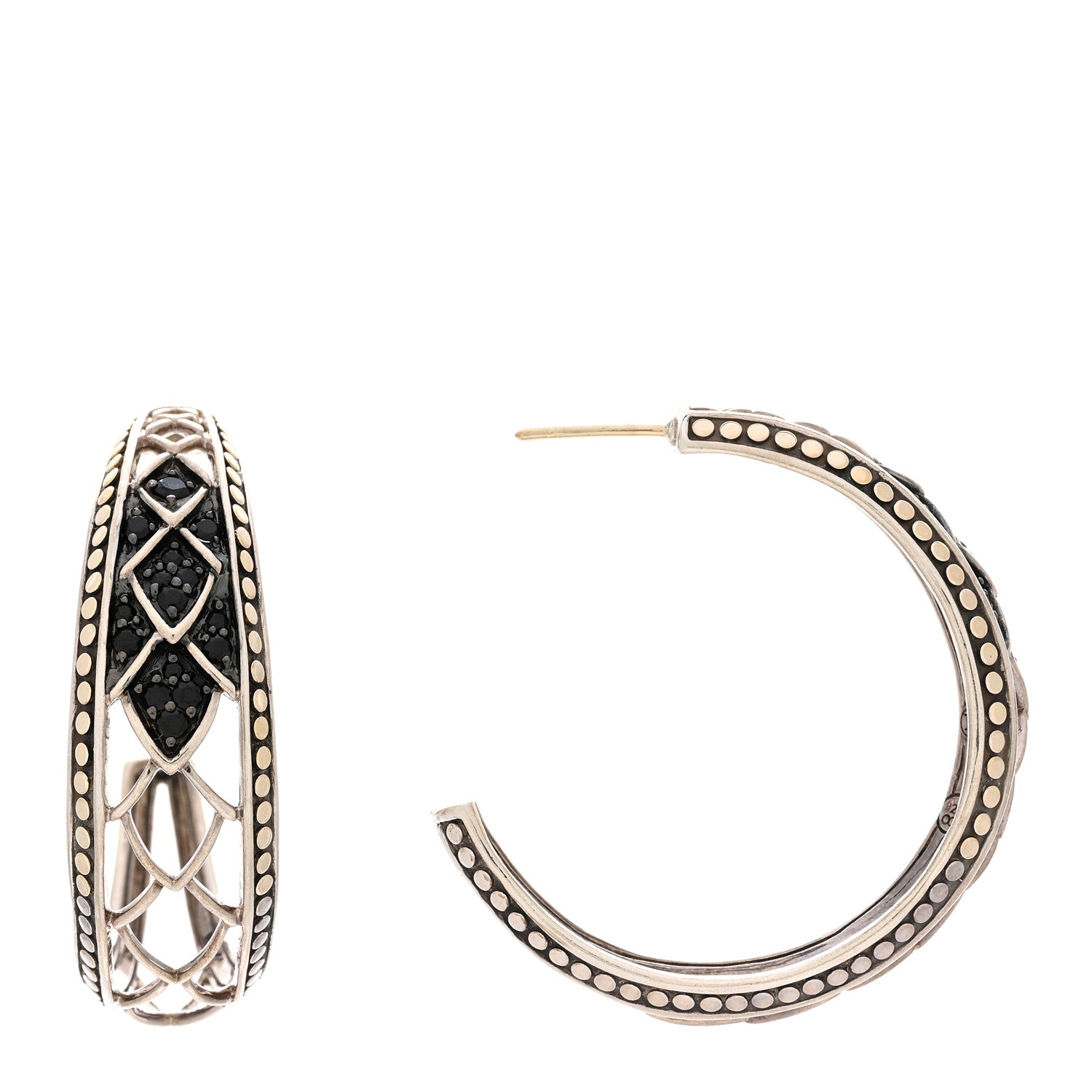 John Hardy Sterling Silver 18K Yellow Gold Black Sapphire Naga Hoop Earrings 1 of 4