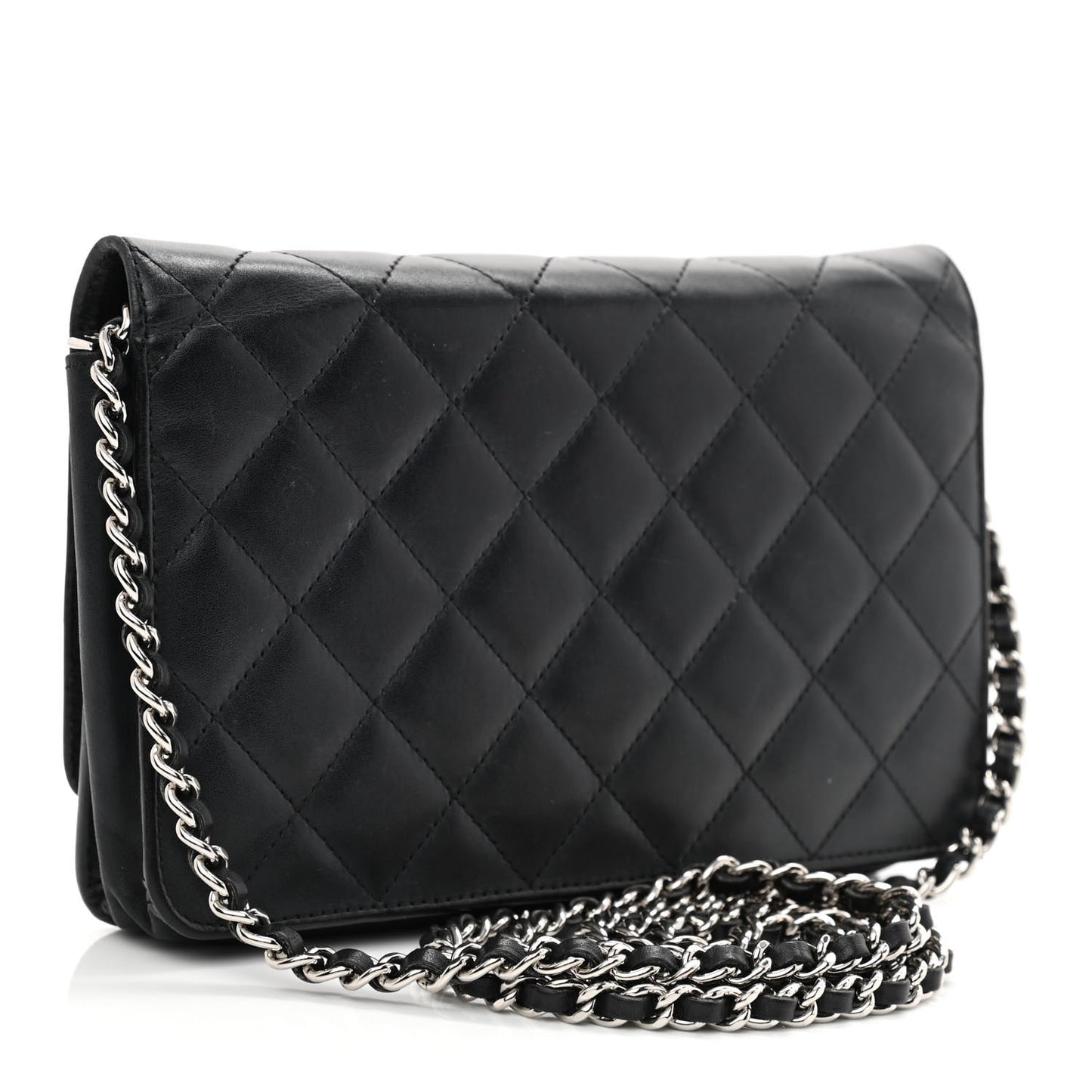 Calfskin Quilted Cambon Wallet On Chain WOC Black
