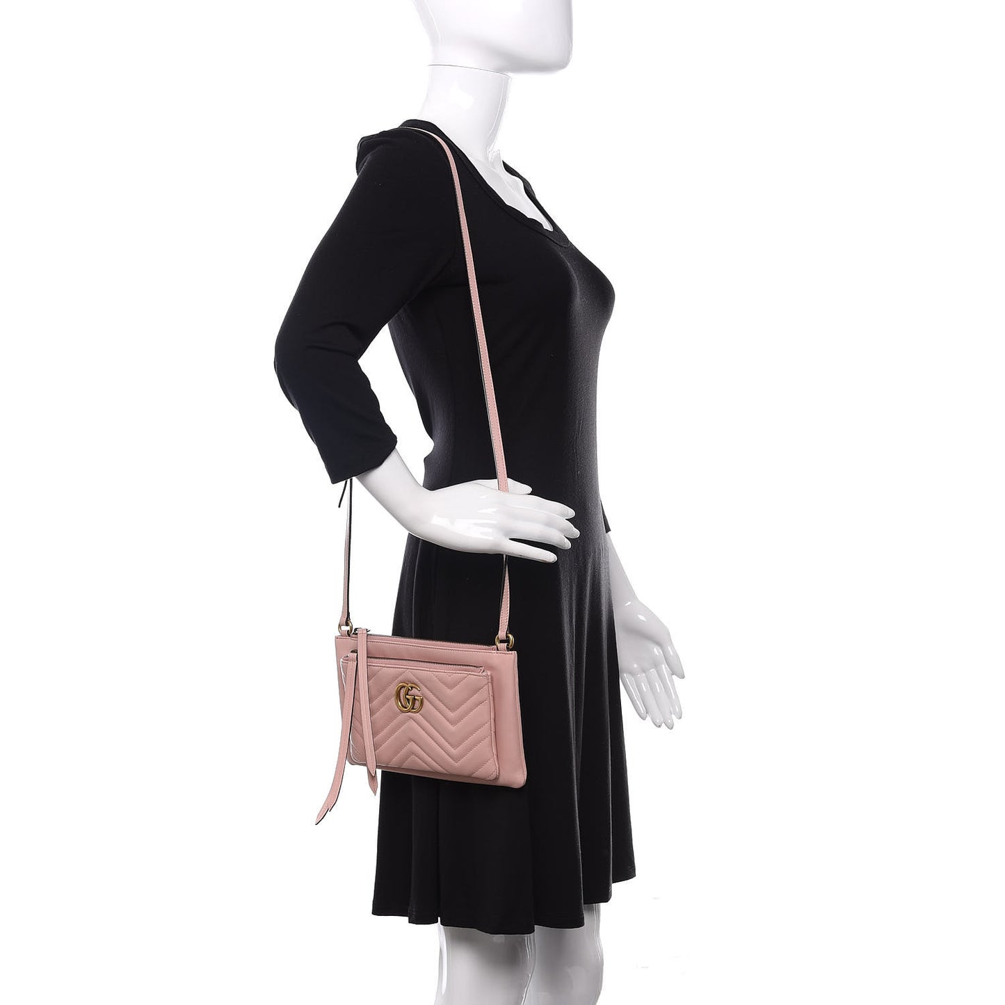 Calfskin Matelasse Small GG Marmont Double Zip Shoulder Bag Perfect Pink