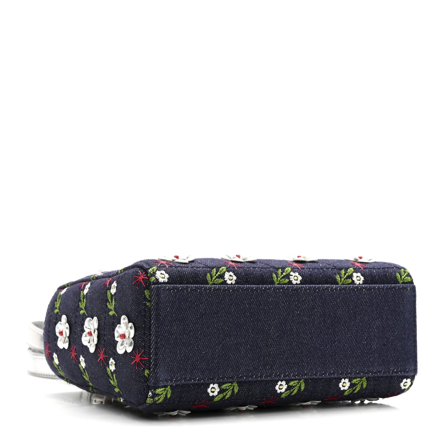 Christian Dior Denim Cannage Floral Embroidered Mini Lady Dior Blue 4 of 9