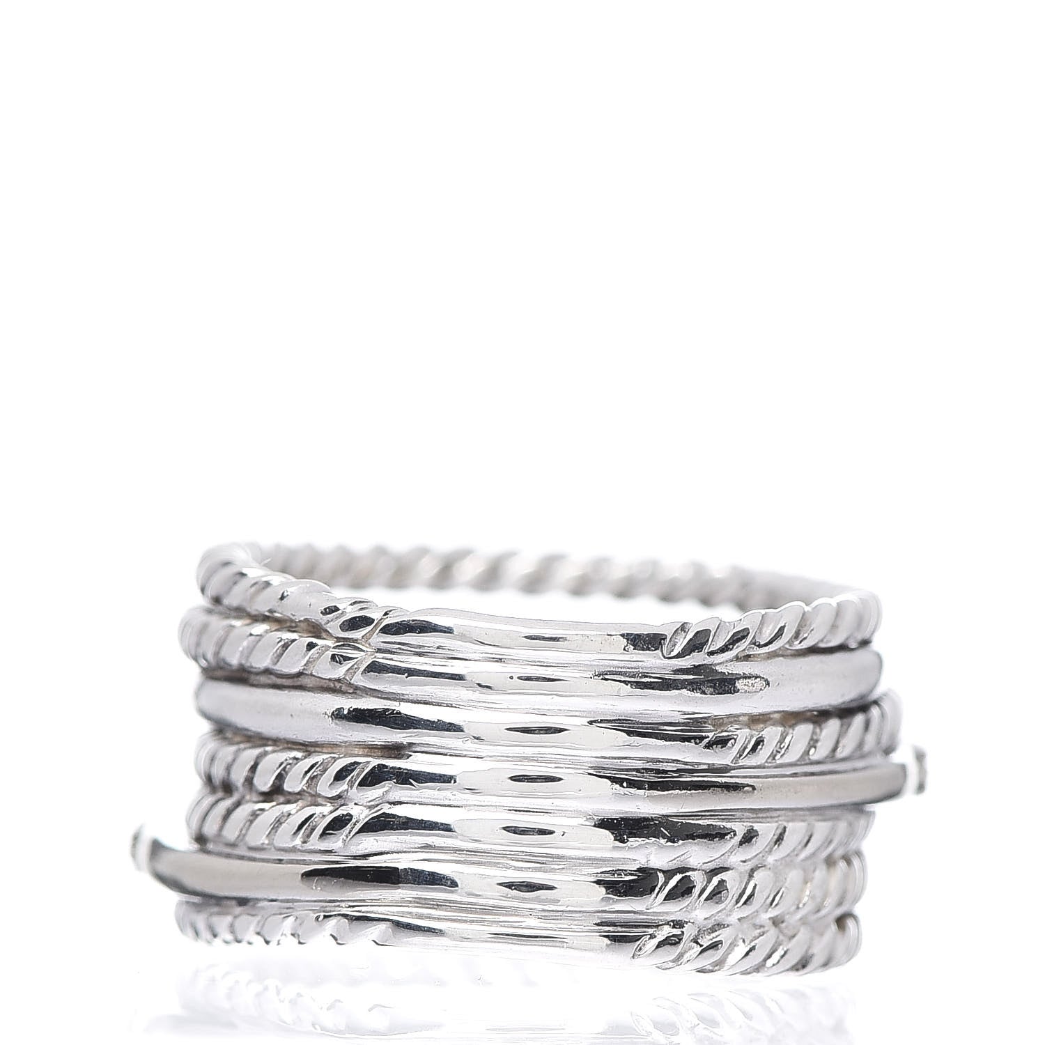 David Yurman Sterling Silver 14K White Gold Diamond 11mm Wide Crossover Cable Ring 52 6 3 of 5