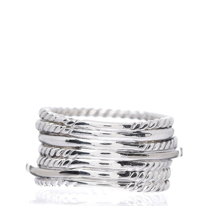David Yurman Sterling Silver 14K White Gold Diamond 11mm Wide Crossover Cable Ring 52 6 3 of 5