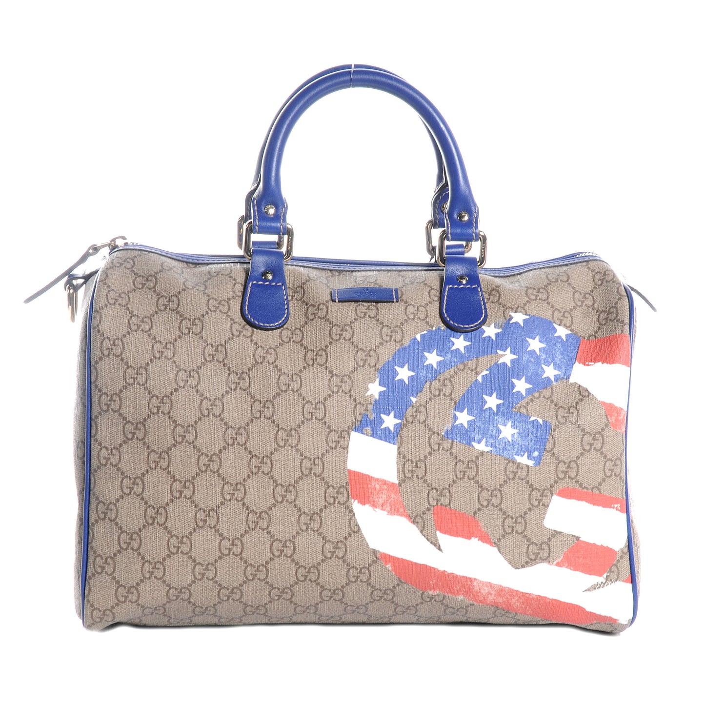 GG Plus Monogram Medium Boston USA Flag Unicef Duffle Blue
