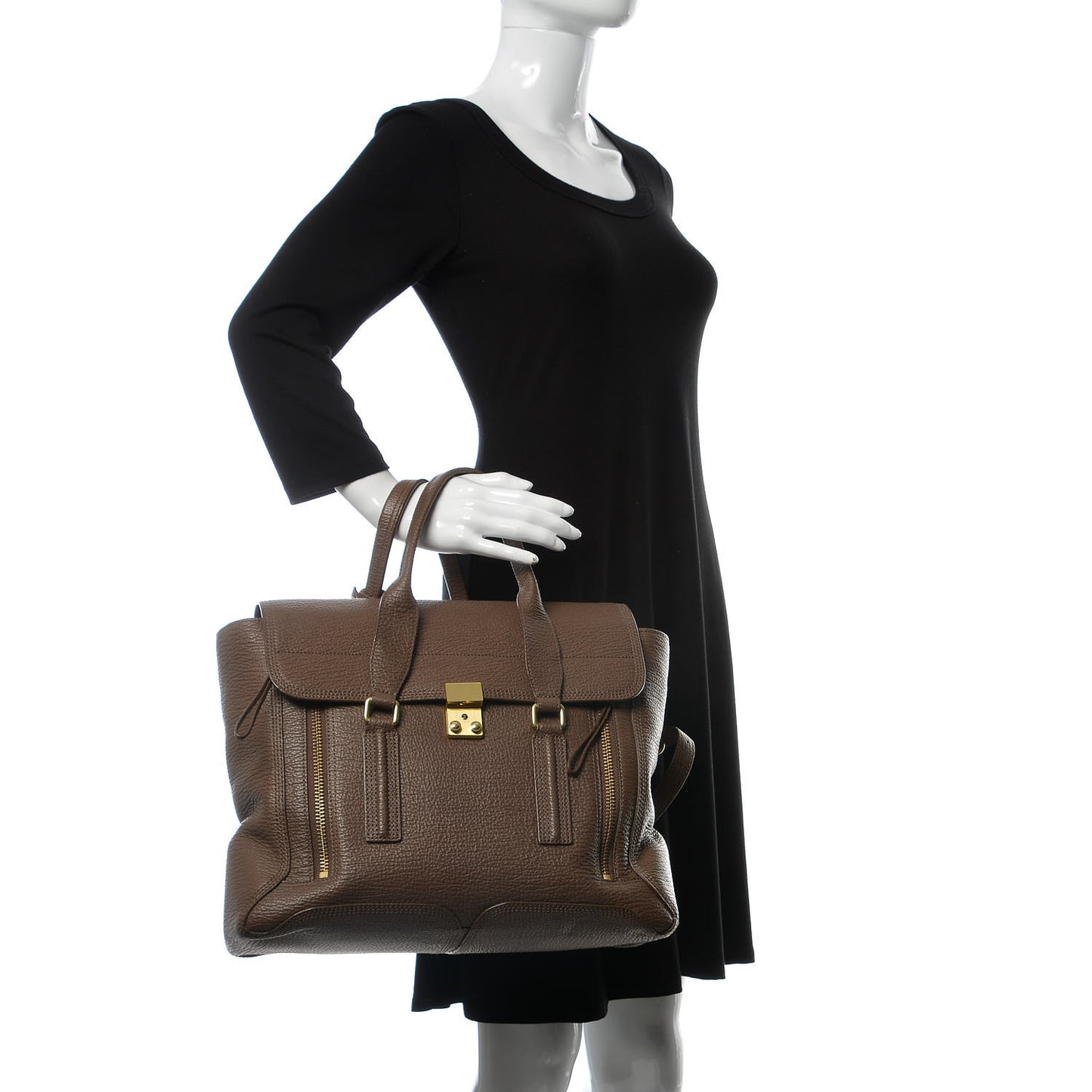3.1 Textured Calfskin Large Pashli Satchel Taupe