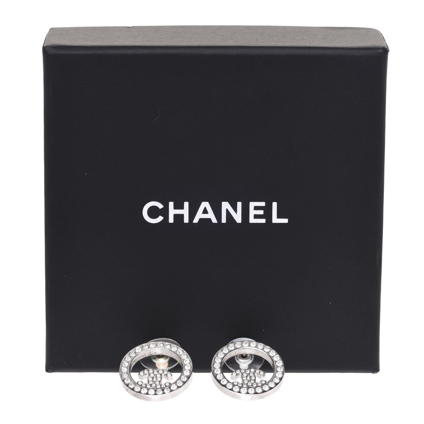 Crystal CC Round Earrings Silver