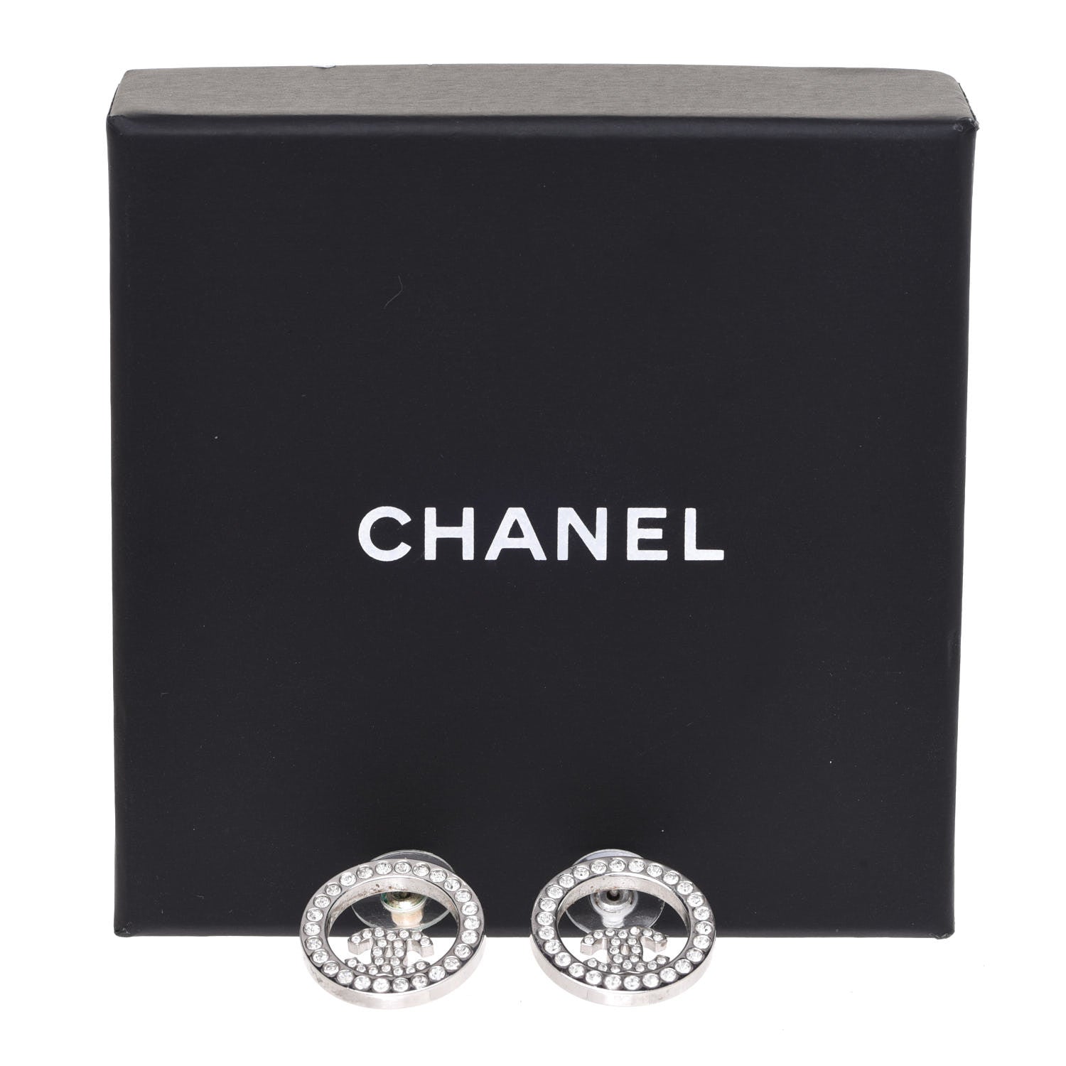 Chanel Crystal CC Round Earrings Silver 6 of 6