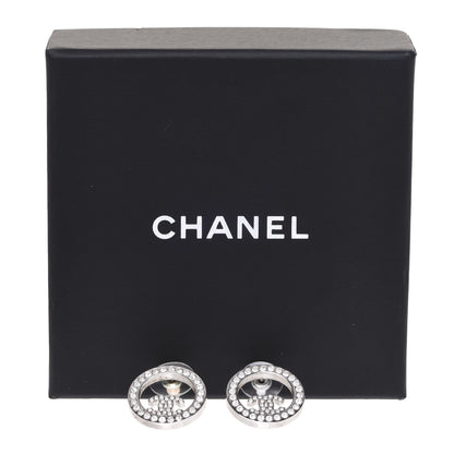 Chanel Crystal CC Round Earrings Silver 6 of 6