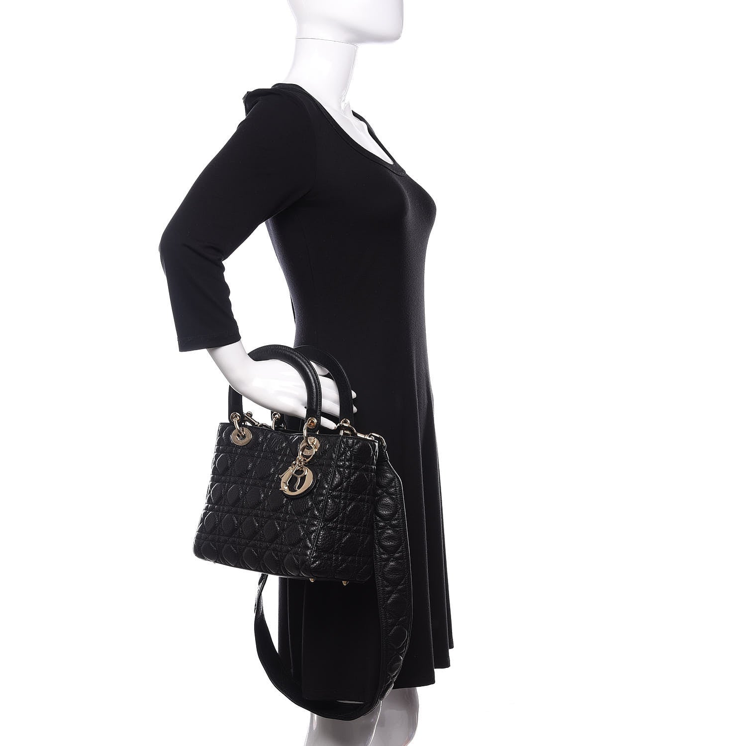 Christian Dior Grained Calfskin Cannage Medium Supple Lady Dior Black 2 of 13