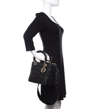 Christian Dior Grained Calfskin Cannage Medium Supple Lady Dior Black 2 of 13