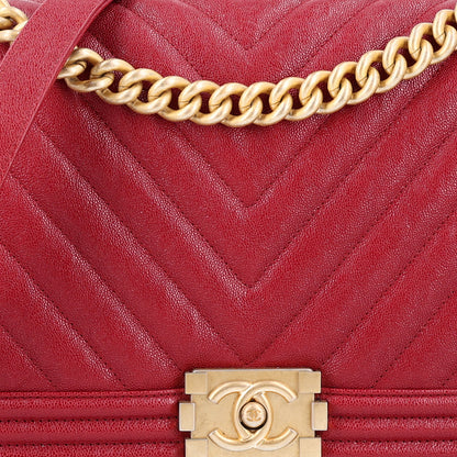 Chanel Caviar Chevron Quilted Medium Boy Flap Red 8 of 10