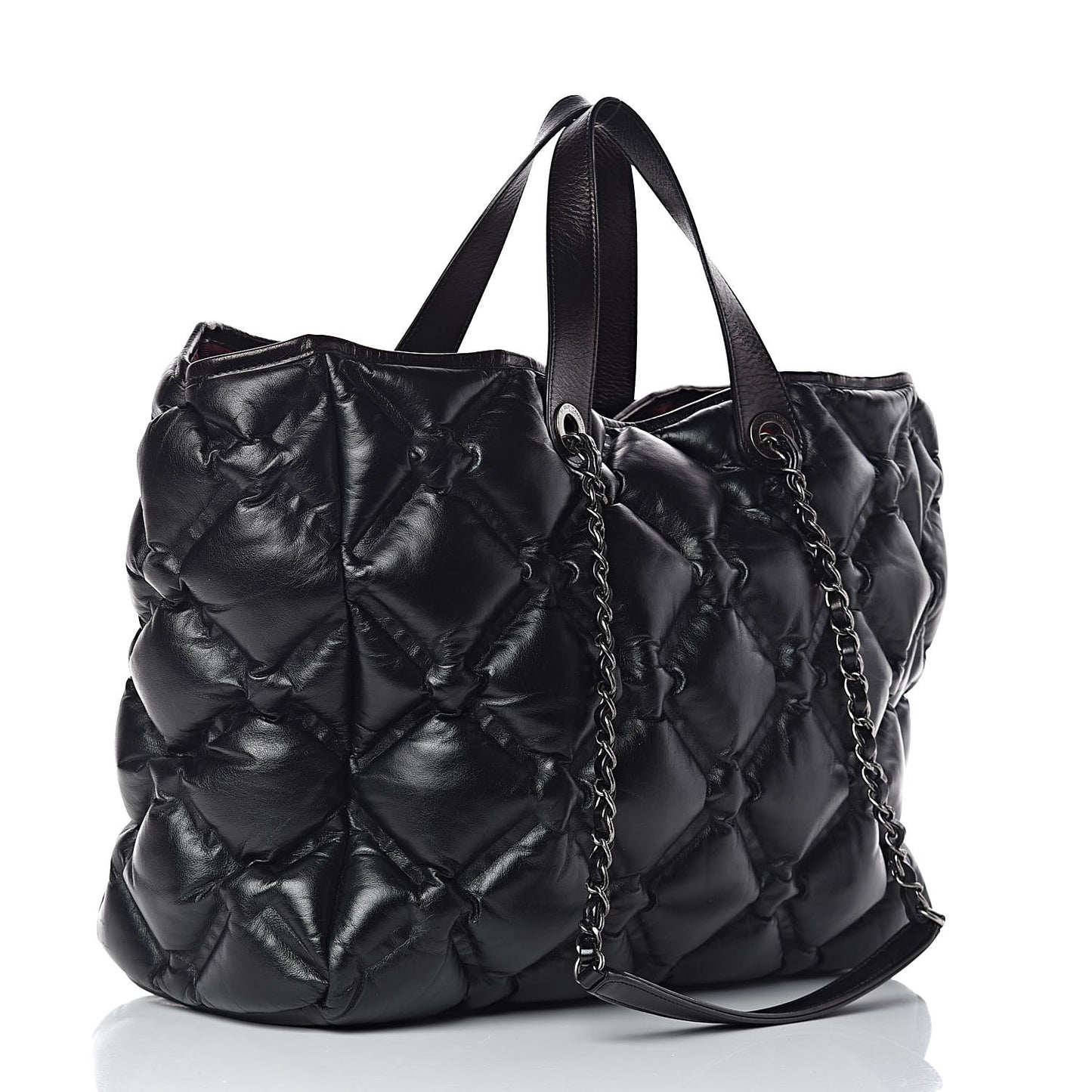 Calfskin Quilted Large Chesterfield Tote Black