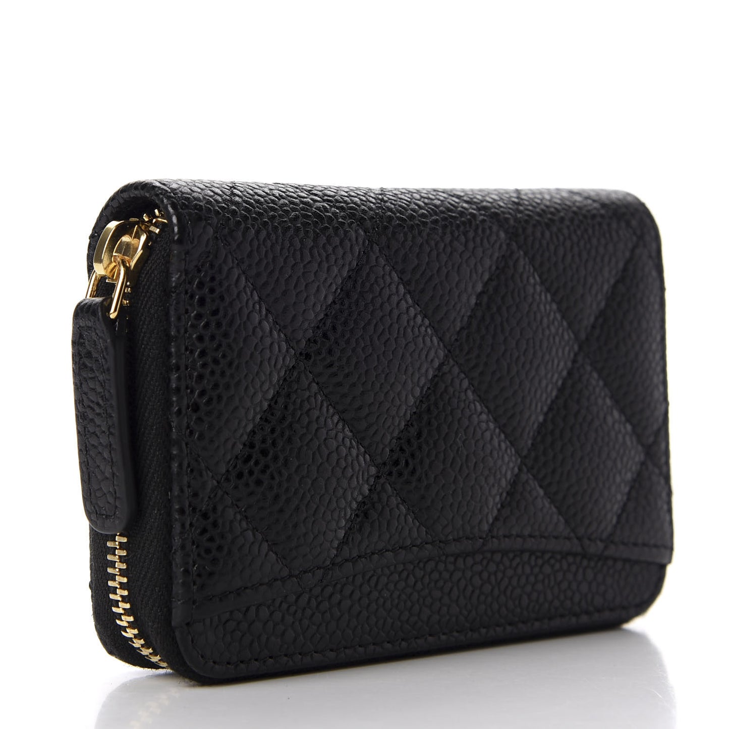 Caviar Quilted Zip Card Holder Black