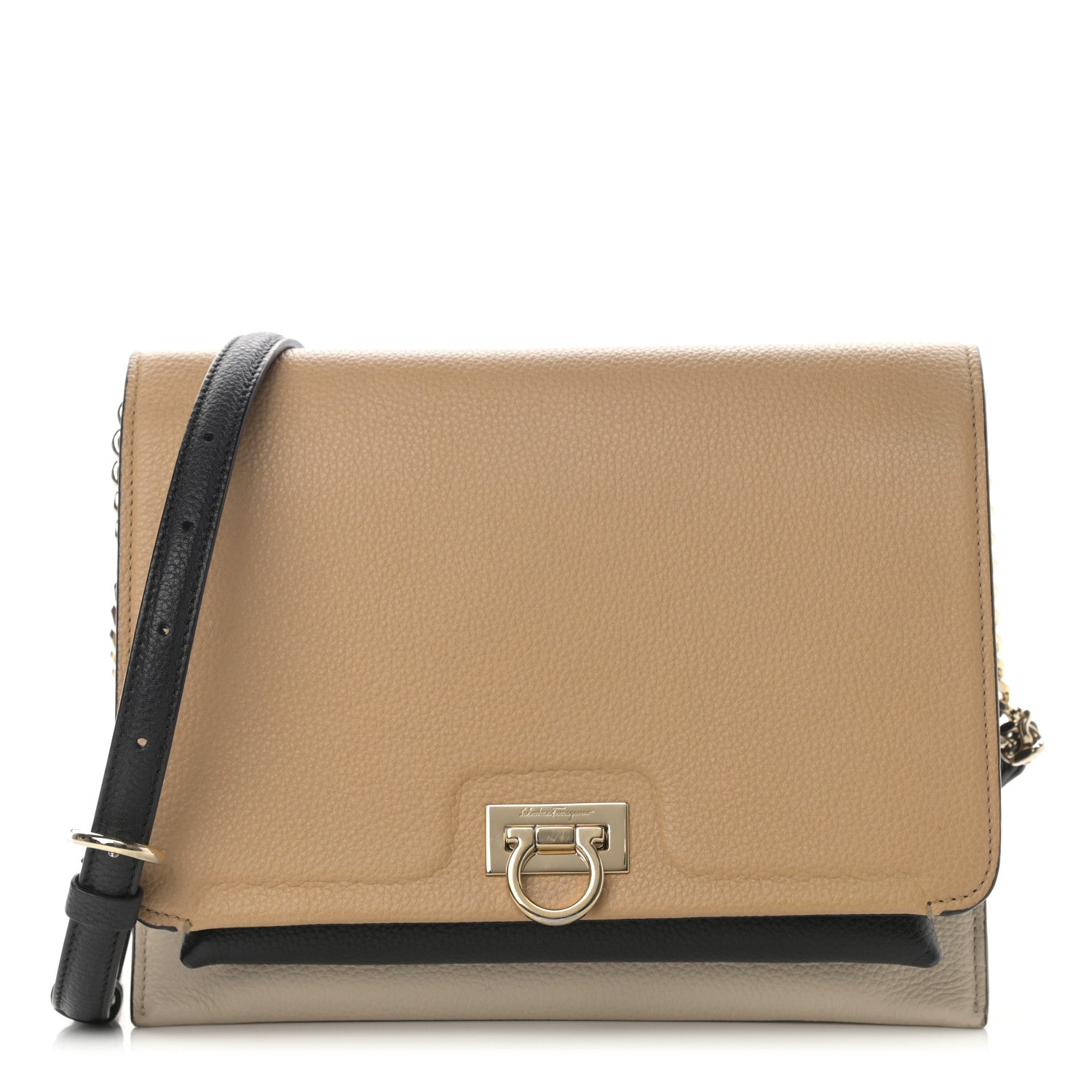 Salvatore Ferragamo Grained Calfskin Trifolio Flap Bag Dune Bone 1 of 14