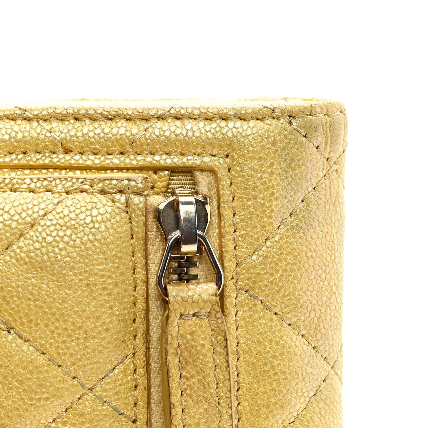 Iridescent Caviar Quilted Compact Flap Wallet Yellow