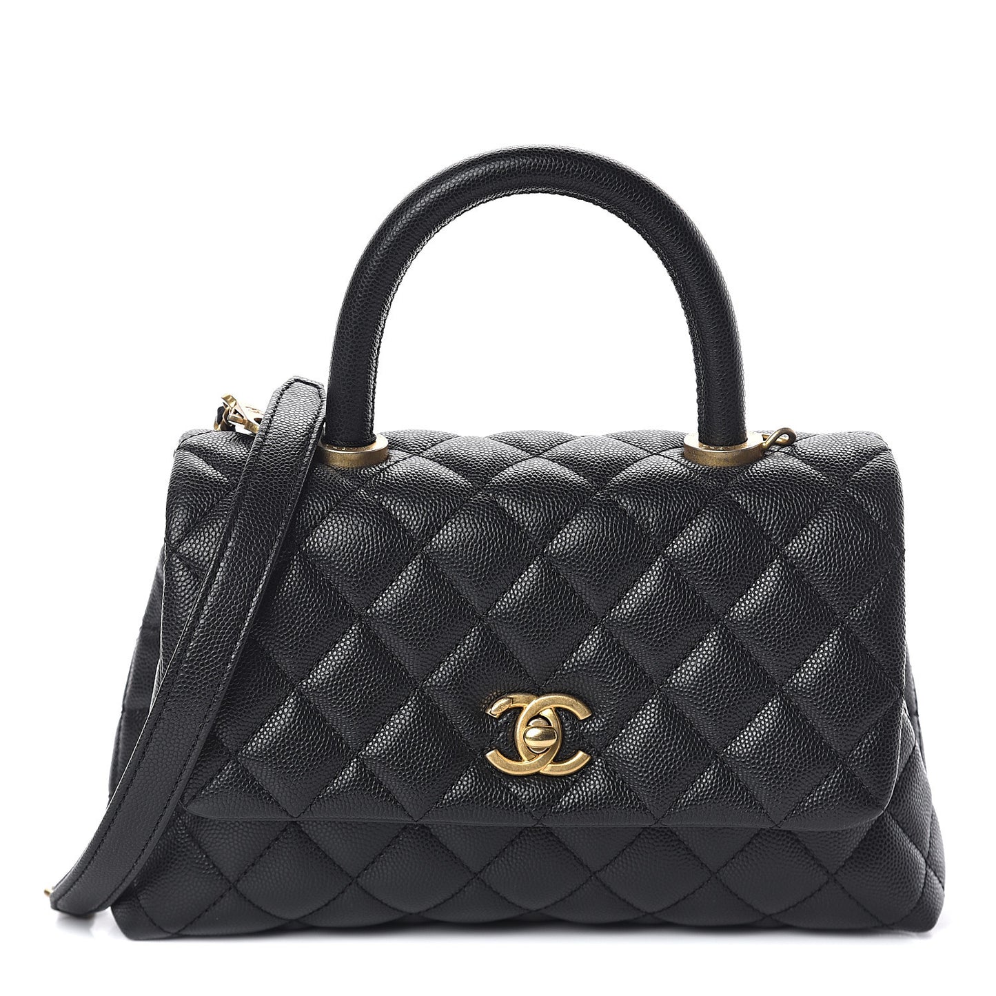 Caviar Quilted Mini Coco Handle Flap Black