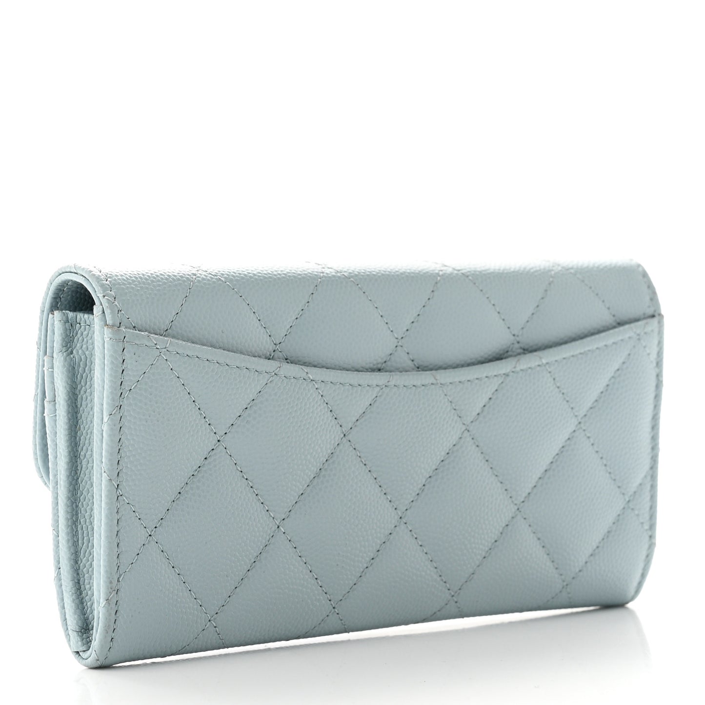 Caviar Quilted Medium Gusset Flap Wallet Light Blue