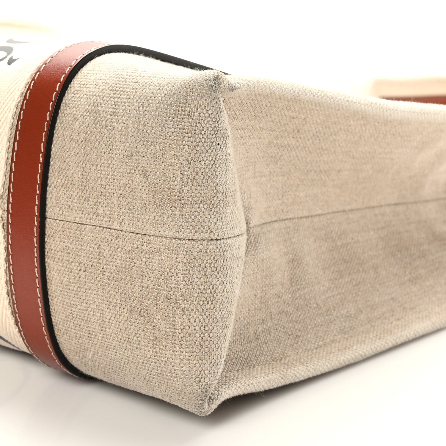 Chloe Linen Calfskin Medium Woody Ribbon Tote White Brown 8 of 9