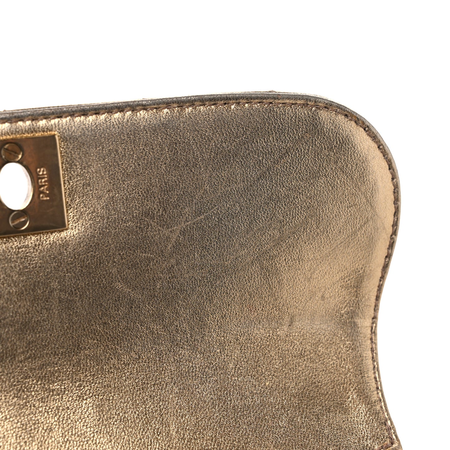 Metallic Lambskin Quilted Chocolate Bar 3 Chain Flap Gold