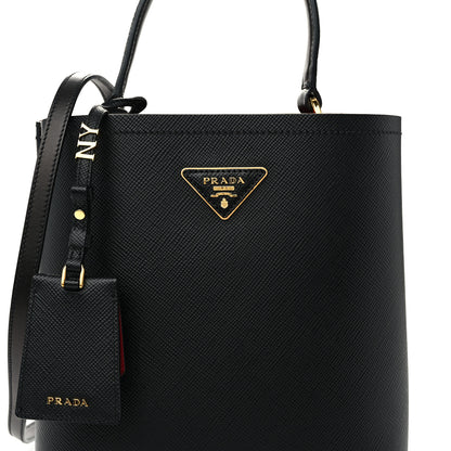 Prada Saffiano Cuir Medium Panier Bucket Bag Black Fuoco 8 of 10