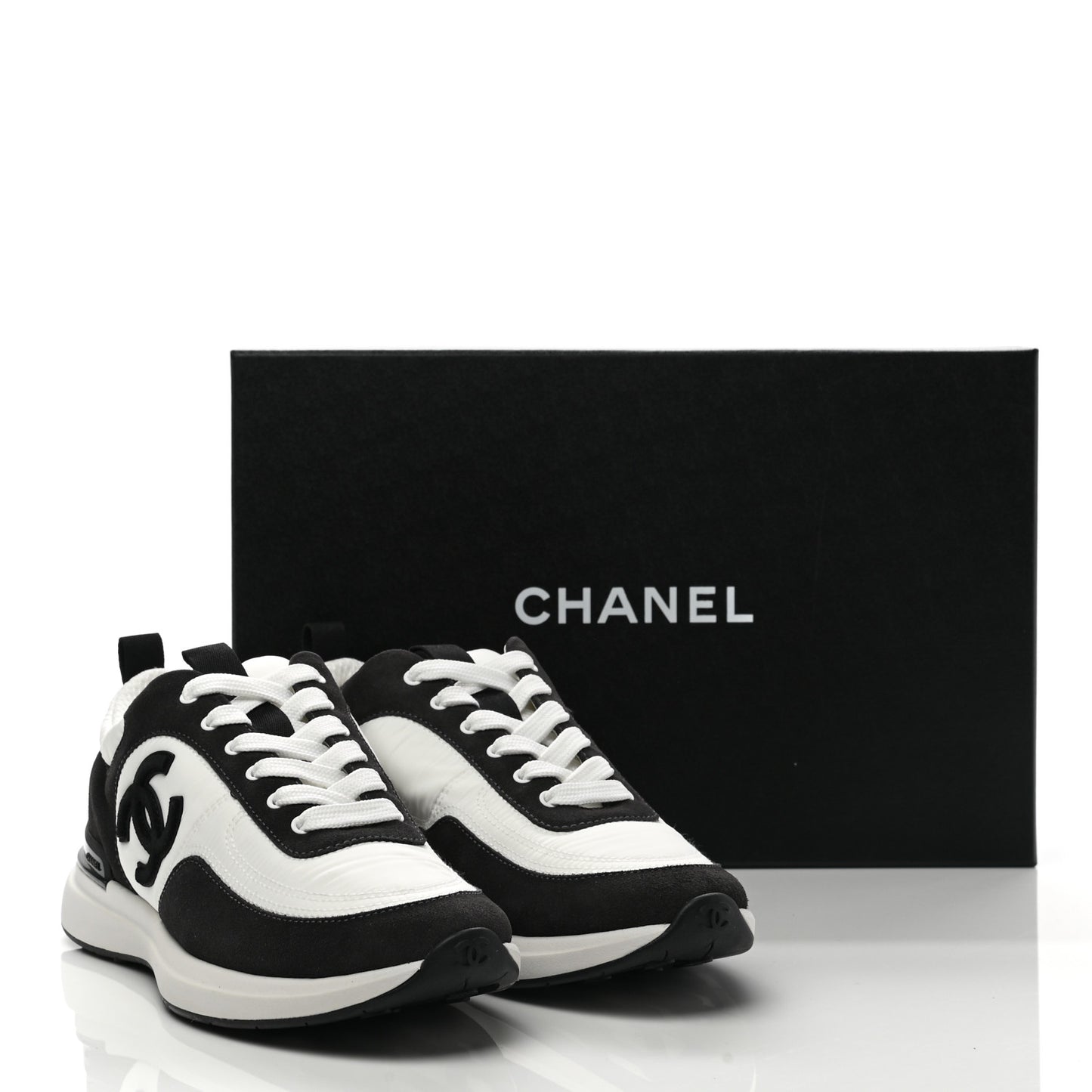Nylon Suede Calfskin CC Sneakers 37 White Dark Grey