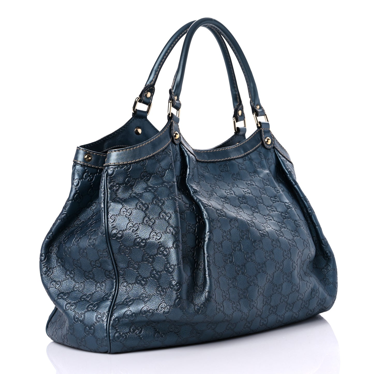 Metallic Guccissima Large Sukey Tote Blue