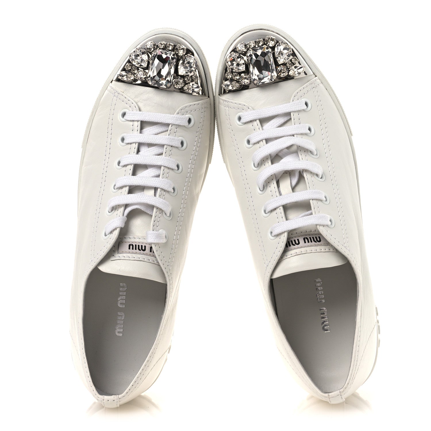Miu Miu Naplak Crystal Low Top Platform Sneakers 40 White 1830746