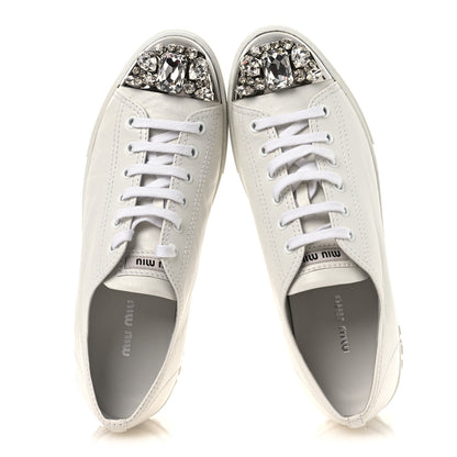 Miu Miu Naplak Crystal Low Top Platform Sneakers 40 White 2 of 12