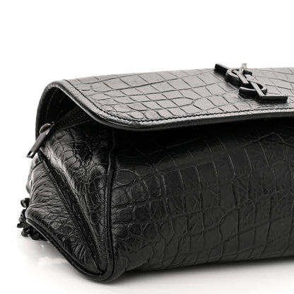 Saint Laurent Crocodile Embossed Calfskin Matelasse Monogram Baby Niki Shoulder Belt Bag Black 9 of 12
