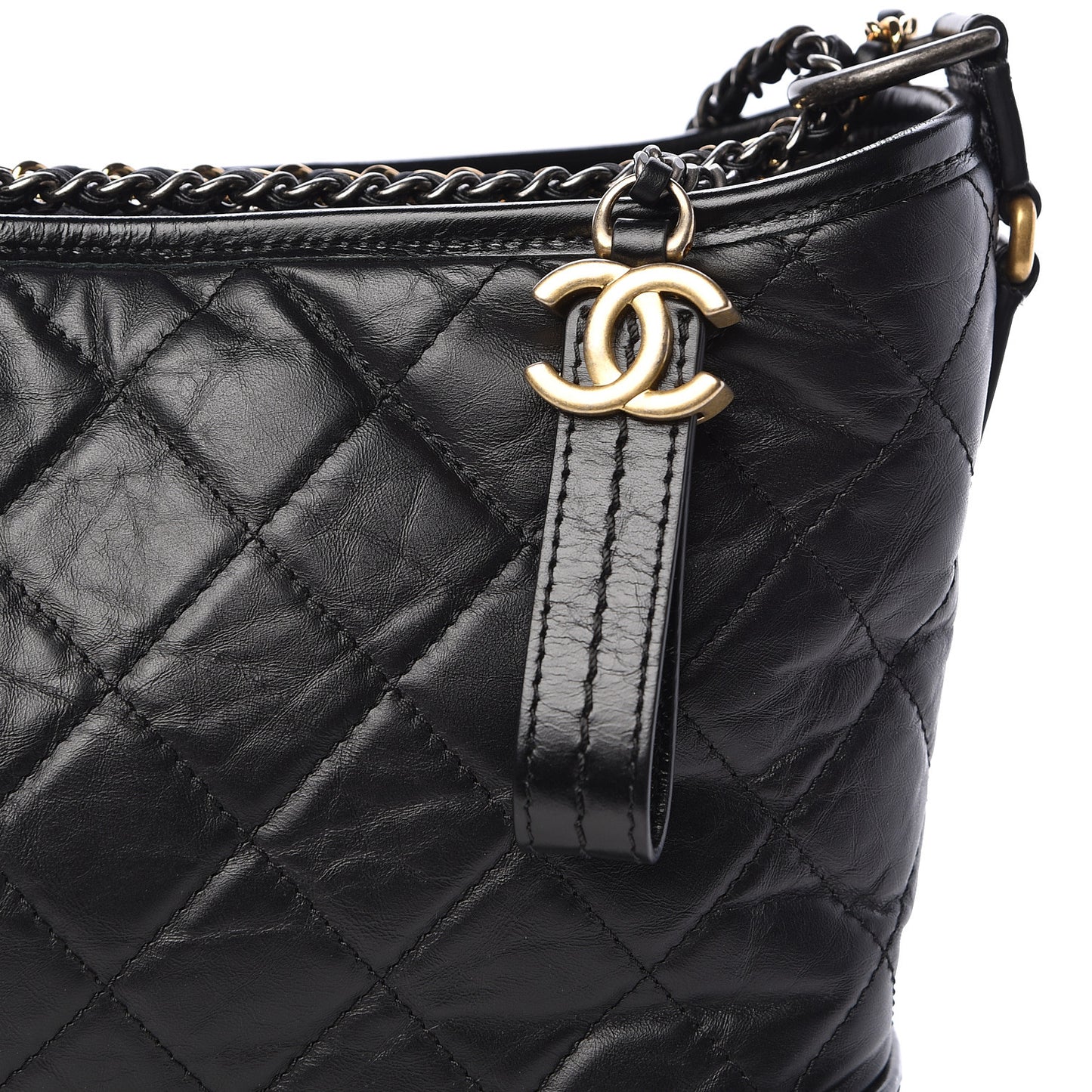 Aged Calfskin Quilted Medium Gabrielle Hobo Black